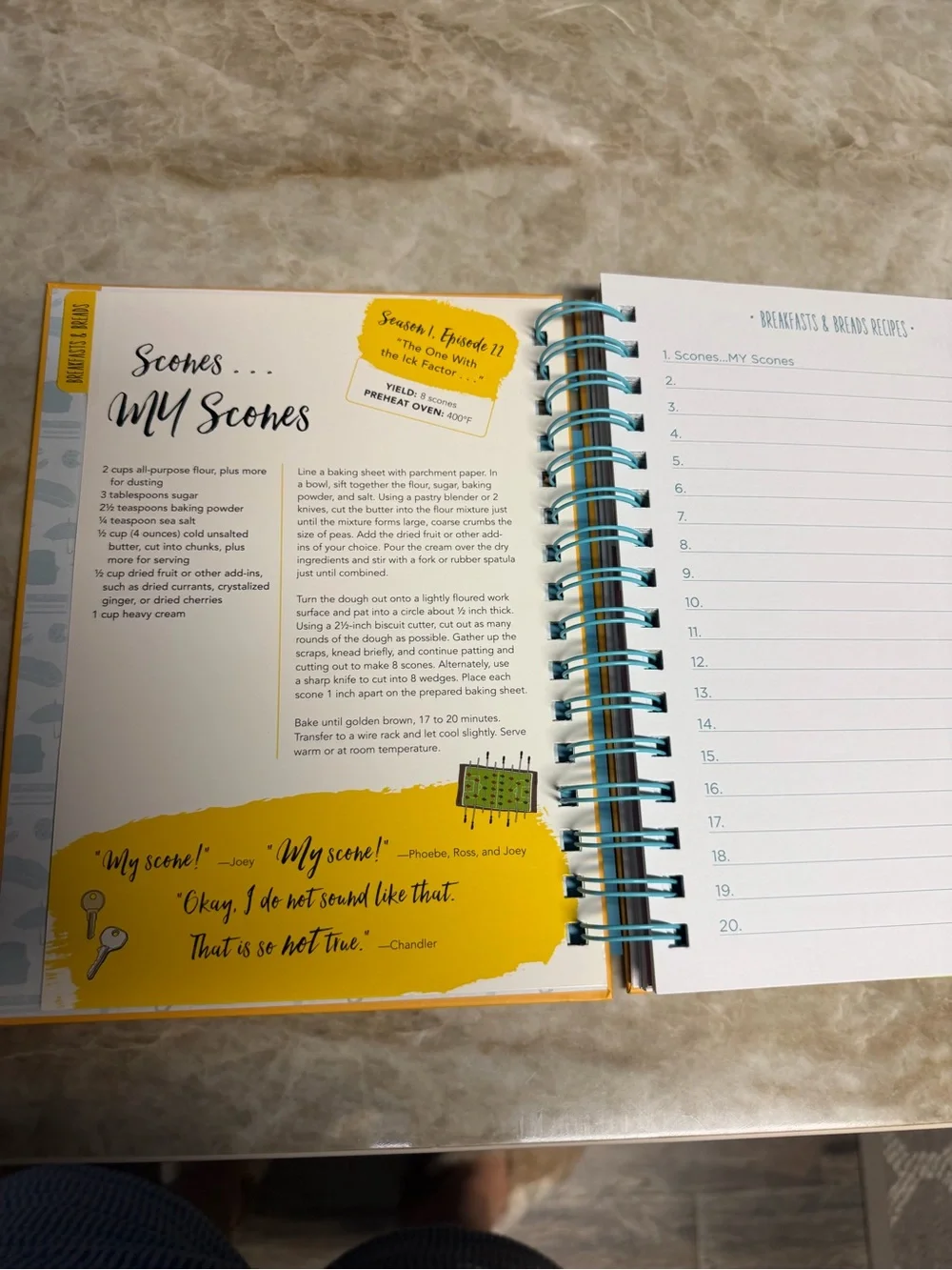 FRIENDS Bright Yellow Recipe Journal with Blue Spiral